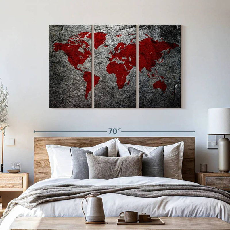 " Boulder World Map " 3 - Pieces, 36" H x 57" W x 1.25"