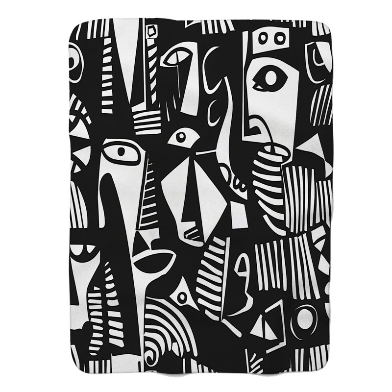 Abstract People Motifs - Couverture sherpa de qualité supérieure 1 pièce, Lit simple