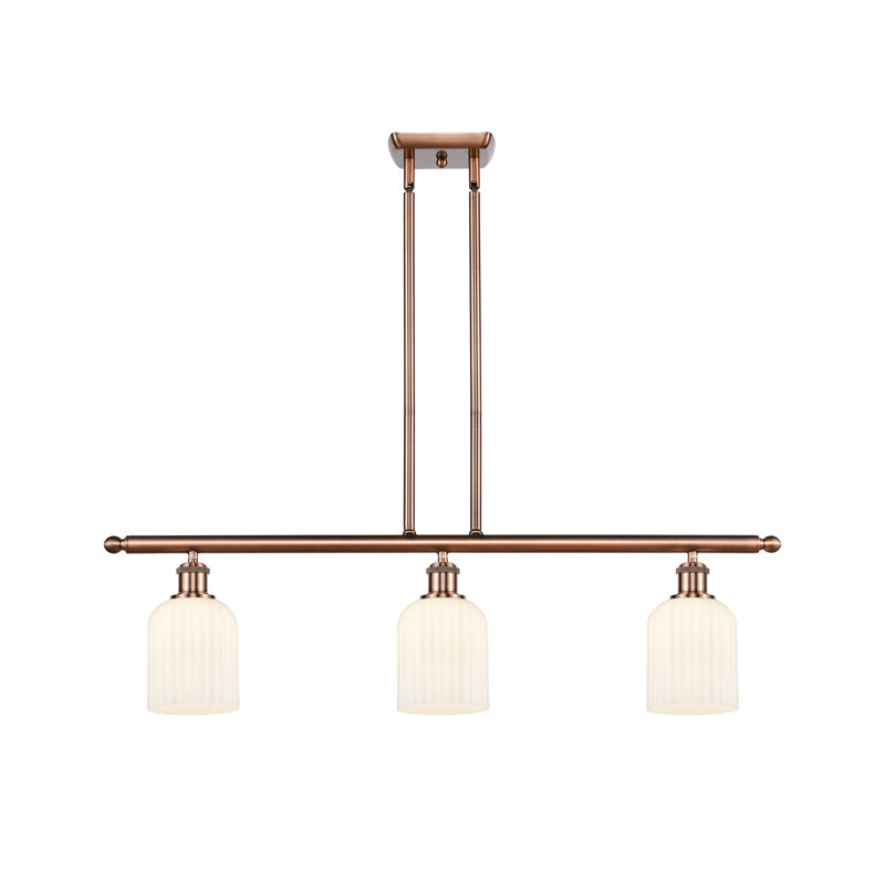 Luminaire suspendu pour îlot de cuisine 3 lumières Fiennes, Cuivre antique, Blanc brillant