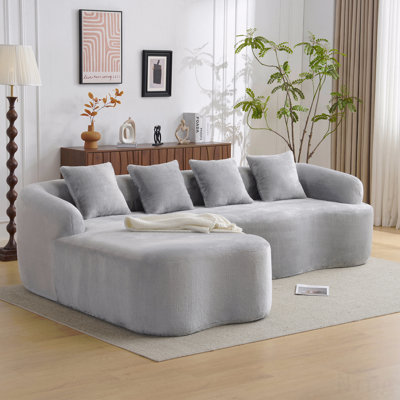 L-Shaped Sofa In Spacious Family Rooms Full Compression Couch With Curved Chaise Modular Chenille Sofa, High-Density For Apartment Living Room