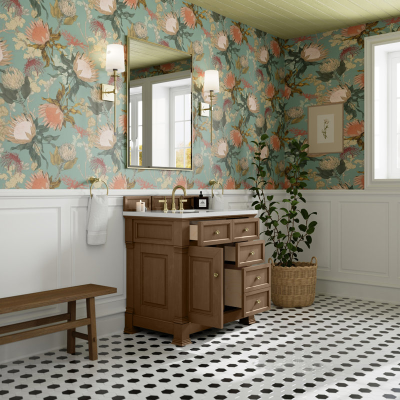 Brookfield 36'' W Single Vanity, White Zeus, Widespread, Pecan