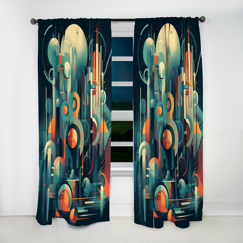 Ginerva - vert et orange Mid Century Innovations I - rideau moderne - velours obscurcissant - 1 panneau, L 52 po x L 84 po