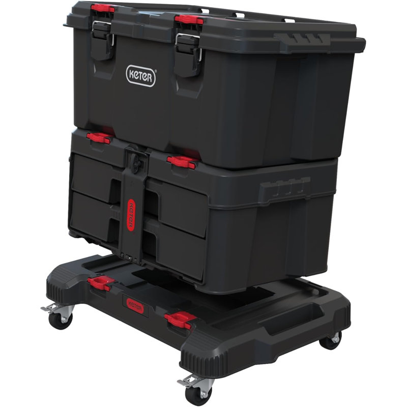 Keter Stack N Roll Dolly Heavy-Duty Rolling Base Cart with Locking Wheels Ideal Modular Mobile Workstation & Tool Storage Platform