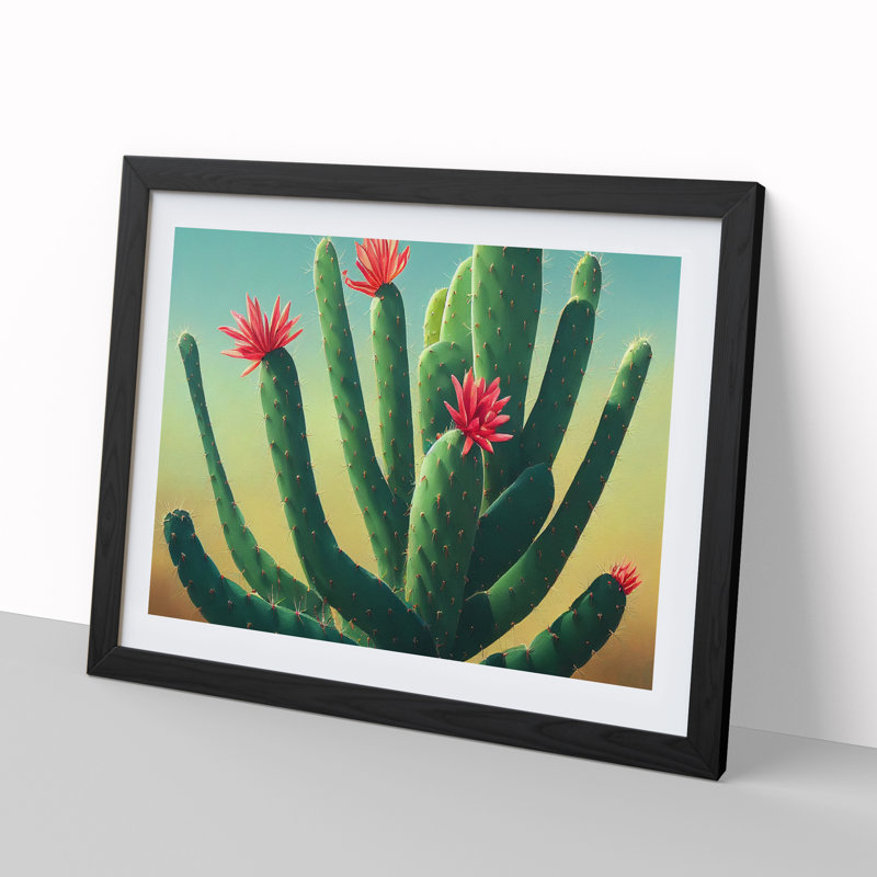 Feisty Cactus - Single Picture Frame Print, Black, 46cm H x 64cm W x 2cm D