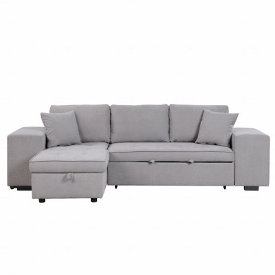 Sleeper, 104.5" Pull Out Sofa Reversible L-Shape 3 Seat Basic Sectional Sofa Sofa With Storage Chaise And 2 Stools