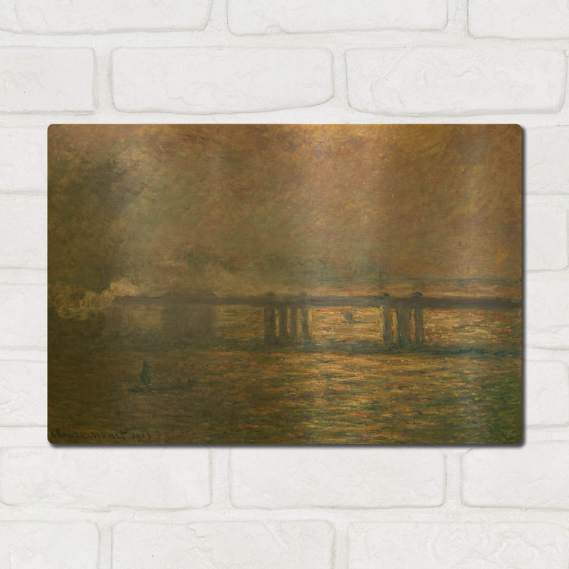 «Charing Cross Bridge» par Claude Monet, art mural en métal doré, 16 po x 12 po, 16"x12"