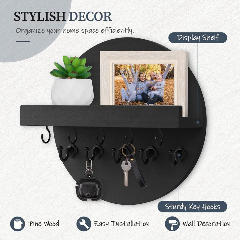 Manufactured Wood Wall Organizer, Black
