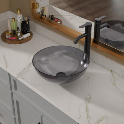 Lavabo de salle de bain en verre trempé gris au-dessus du comptoir avec drain 16 "L x 16" l 16 "x l 16"