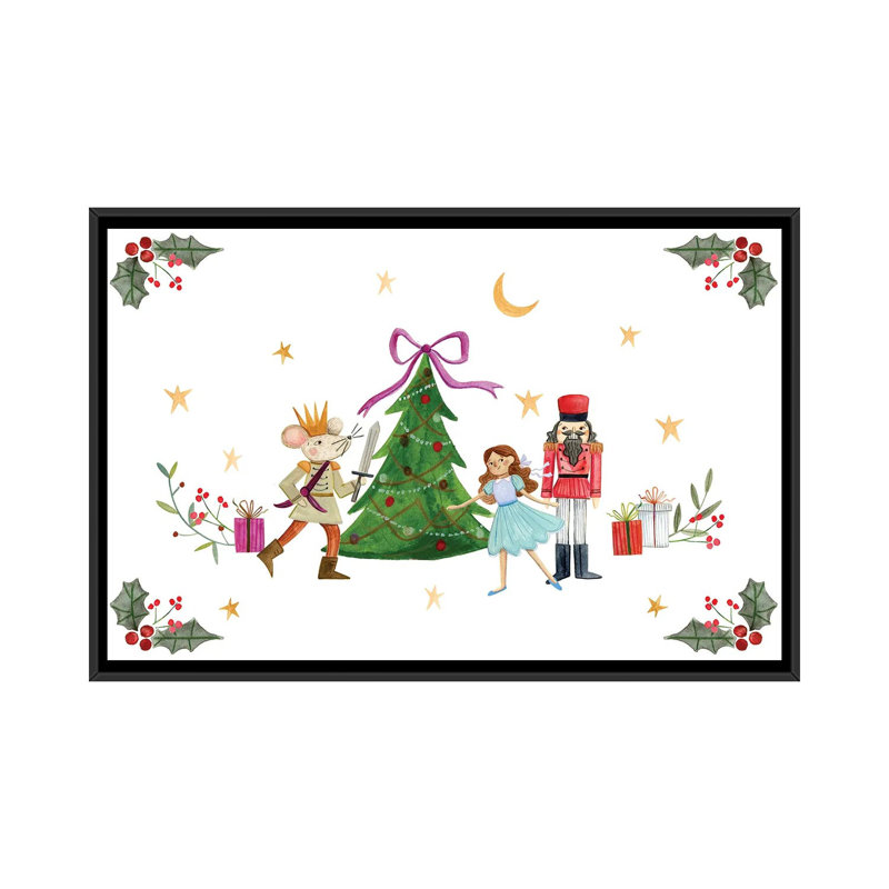 Casse-noisette autour de l'arbre de Noël - reproduction d'art murale - toile encadrée, H 26 po x l 40 po, Noir