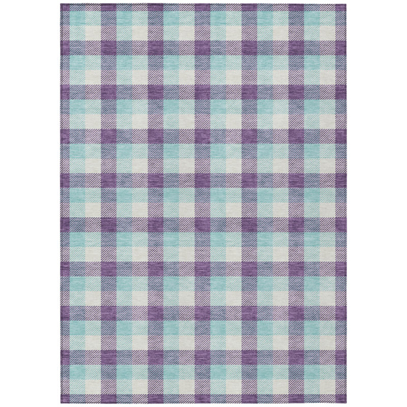Tapis d'intérieur lavable à carreaux mauve turquoise et beige 8 pi x 10 pi HomeRoots