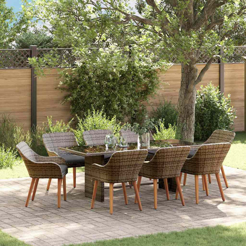 9 Piece Garden Dining Set Poly Rattan, Grey, Dark Grey
