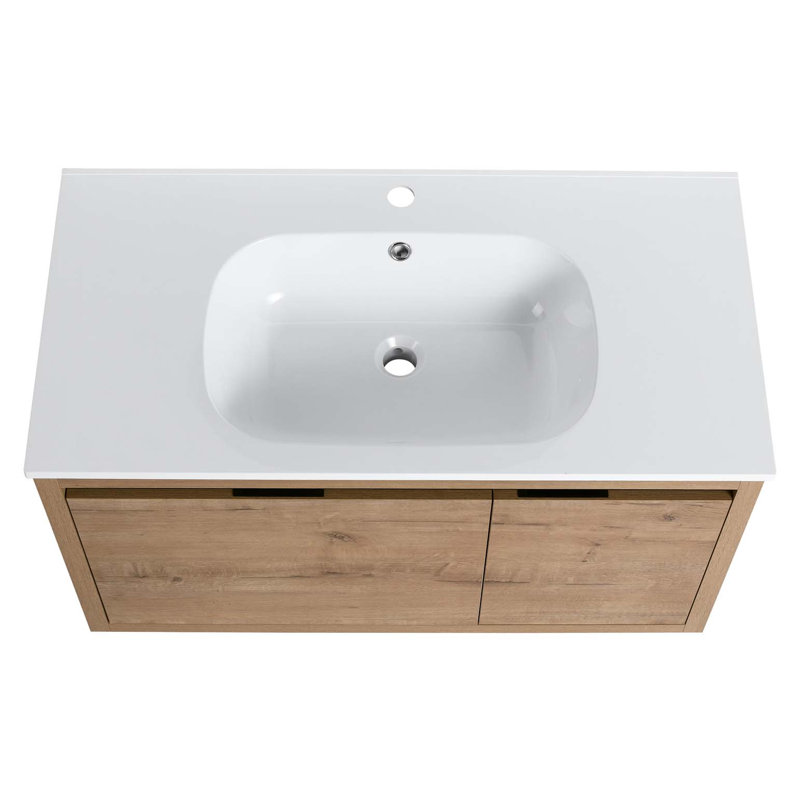 Meuble-lavabo mural 36 po avec lavabo gel, Imitation chêne