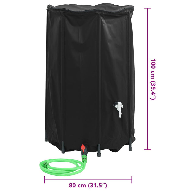 Dakota Fields Plastic Rain Barrel, Black, 500 L
