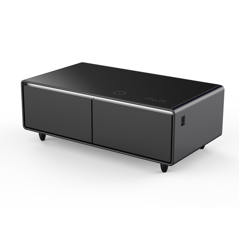 Forno Evoluto Tavolo 51-Inch Smart Coffee Table with Built-In Fridge, Bluetooth Speaker & Charging Ports, Black