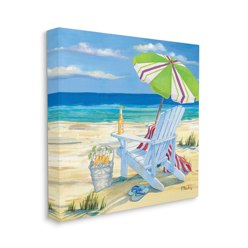 «17PM Summer Beer Beach Chair» par Paul Brent - peinture sur toile tendue, H 17 po x l 17 po x P 1,5 po