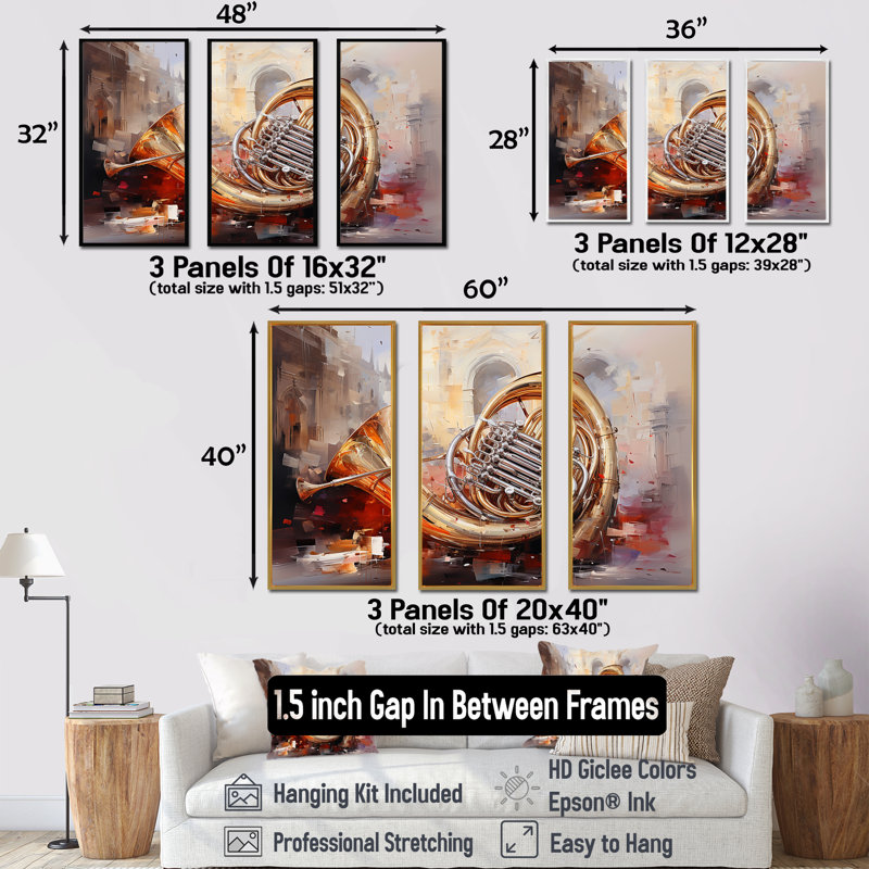 Tubas Embrace Grand A Broad Golden Arc II - musique, art mural, Cadre flottant noir, H 28 po x l 36 po x P 1 po