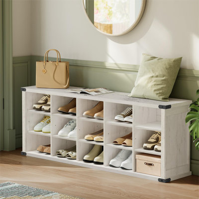 15 Pair Shoe Storage Bench with Adjustable Shelves