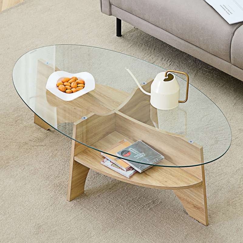 Table basse ovale en verre trempé
