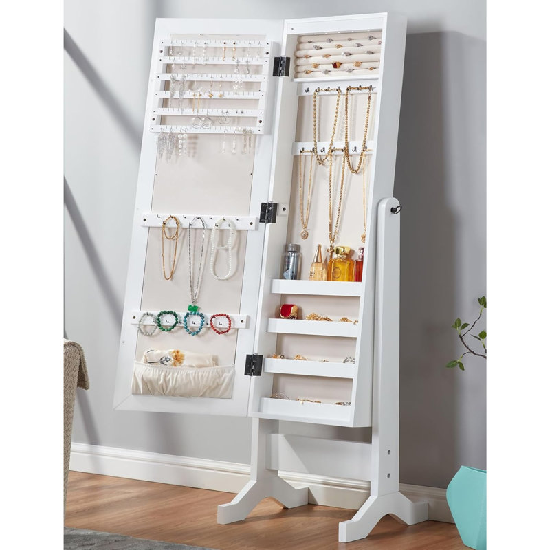 Armoire à bijoux avec miroir à DEL et rangement à bijoux Cheval, Blanc