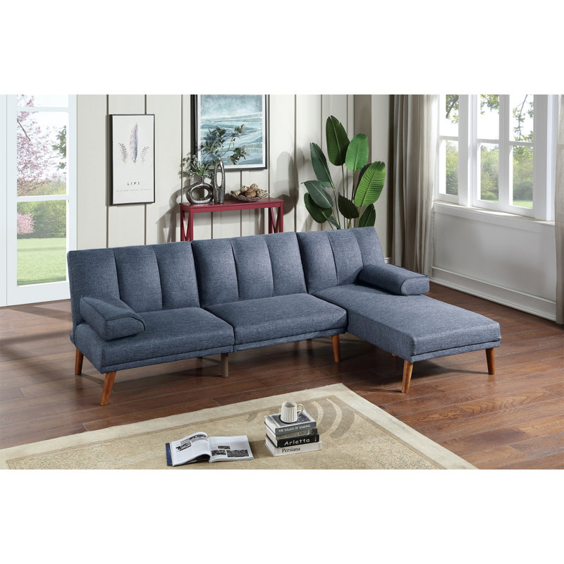 Navy Color Polyfiber 2Pc Sectional Sofa Set Living Room Furniture Solid Wood Legs Plush Couch Adjustable Sofa Chaise, Navy