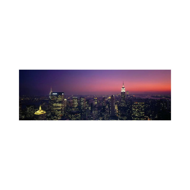 Twilight, Aerial, New York City, New York State, USA - Wrapped Canvas Panoramic Print, 30.48 cm H x 91.44 cm W x 1.91 cm D