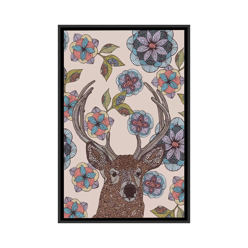 «The Deer», impression sur toile tendue, H 26 po x l 18 po x P 1,5 po, Toile avec cadre noir, Pas de tapis