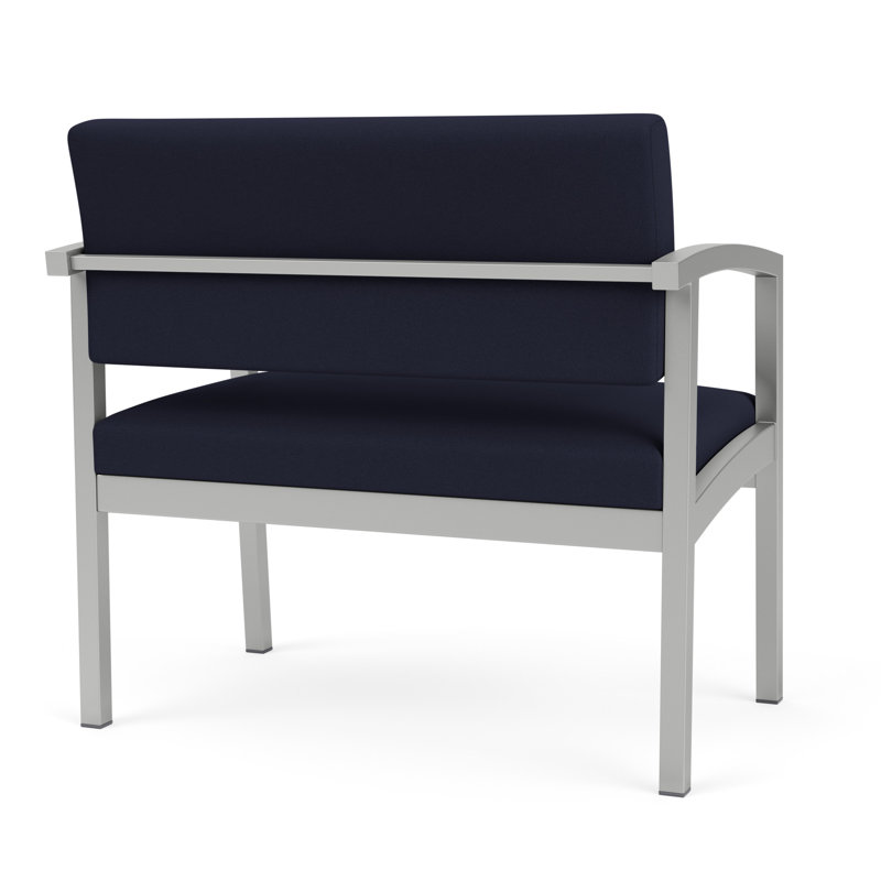 Chaise en acier Lenox, Argent, Bleu marine Visite Libre - Tissu uni