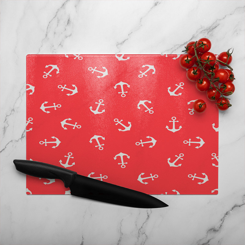 Anchors On Glass Chopping Board, 40cm L x 28cm W