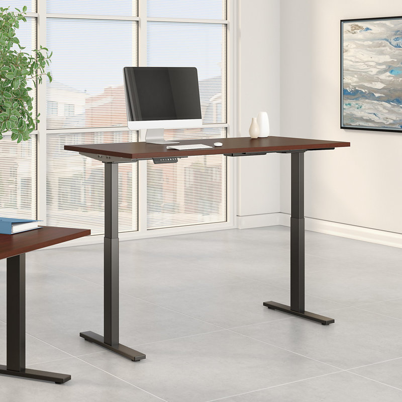Adjustable Metal Base Standing Desk, Harvest Cherry/Black, 47.68" H x 59.45" W x 29.37" D