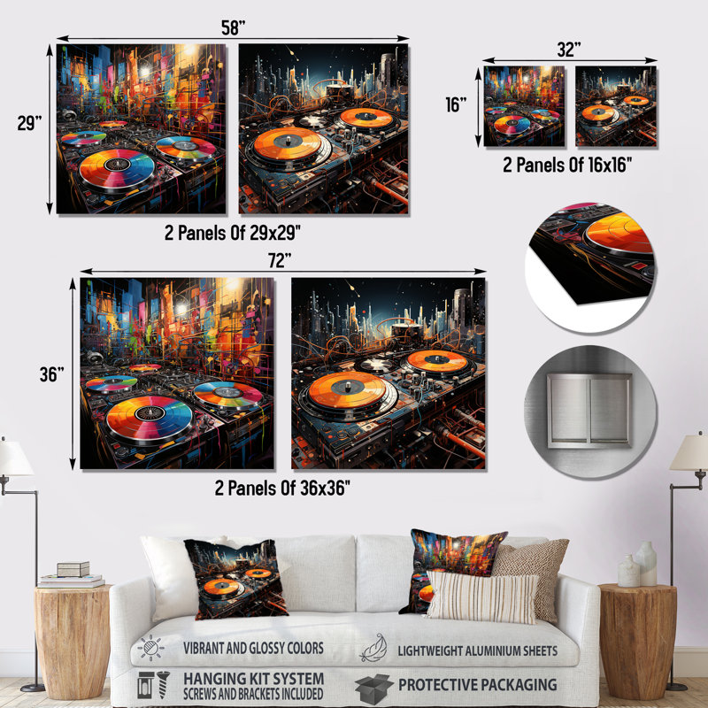 Ensemble de 2 platines vinyle multicolores Melody I, H 16 po x l 32 po