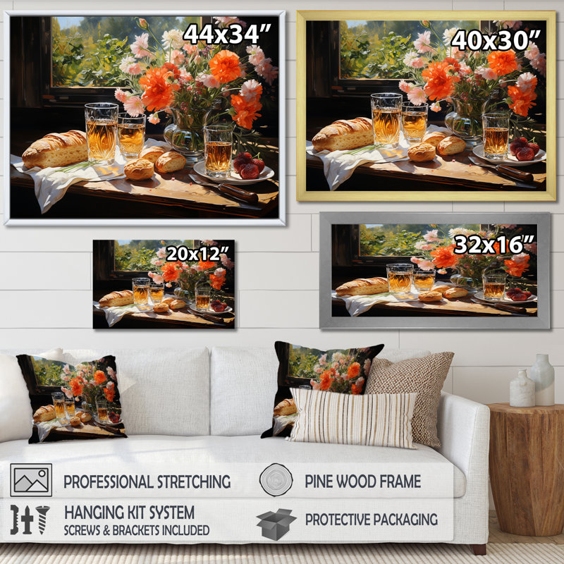 «Rustic Banquet in France I», reproduction sur toile, Cadre flottant noir, H 12 po x l 20 po x P 1 po