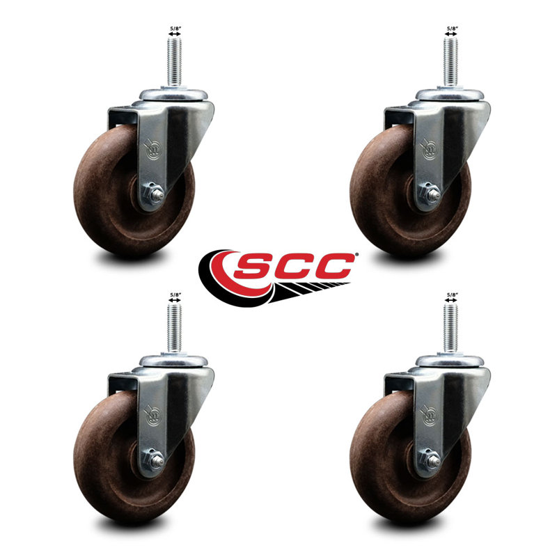4 High_ Temp Glass Filled Nylon Wheel Swivel 5/8 Inch Threaded Stem Caster Set