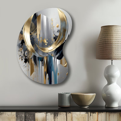 Abstract Shapes And Lines I - Unique Shape Abstract Marble Metal Wall Decor, Asymmetrical Metal Wall Sculpture Print