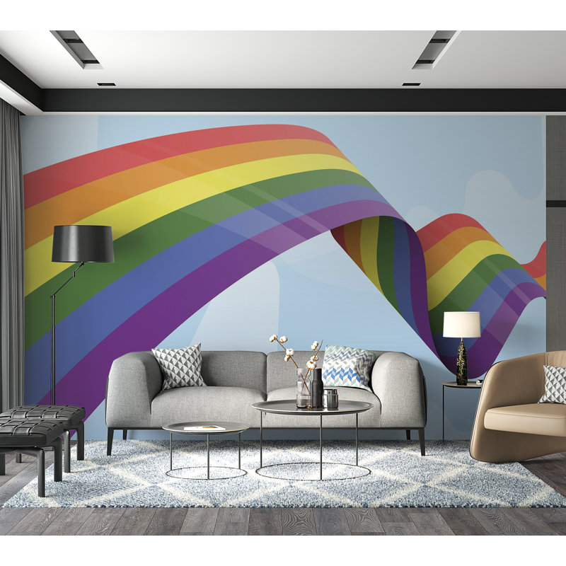 Murale pelez et collez de qualité supérieure - art abstrait arc-en-ciel, L 120 po x L 96 po