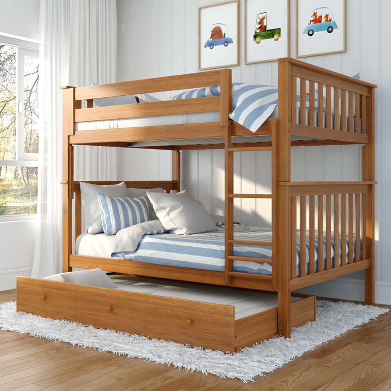 Ravenwood Solid Wood Standard Bunk Bed with Trundle by Sunside Sails, Full over Full, Pecan