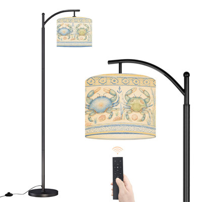  Arc Floor Lamp Vintage Nautical Crab Shells Tall Modern Standing Lamp LED Adjustable Linen Lampshade 3 Color Temperatures