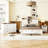 3-Pieces Bedroom Sets Full Size Farmhouse Platform Bed With Double Sliding Door Storage Headboard And Charging Station, Storage Nightstand And Dresser