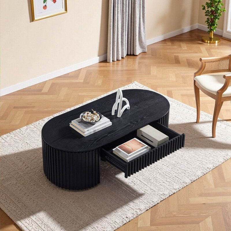 Table basse ovale en MDF avec tiroir, Noir