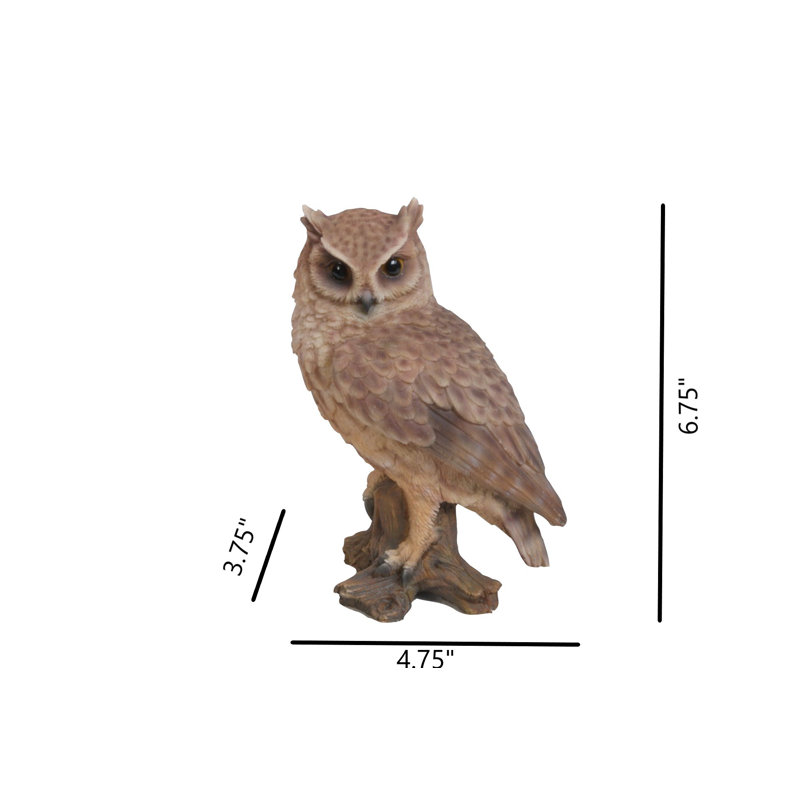Small Brown Polyresin Screech Owl on Stump Statue