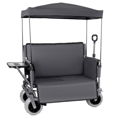 3-In-1 Collapsible Wagon Converts To Bench Convertible Folding Wagon Cart With Canopy &Rear-Mounted Folding Tabletop