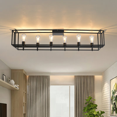 6 - Light 47.24'' Black Farmhouse Dimmable Flush Mount