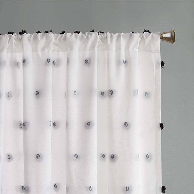 Rideau Pom Pom, Noir / blanc, L 50 po x L 84 po
