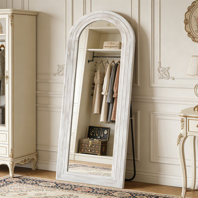Arched Full-Length Mirror Solid Wood Frame, Farmhouse Style, Wall/Floor Leaning With Stand, For Bedroom & Living Room