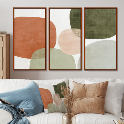 Orange Minimalism With Simple Shapes Of Green  - Minimalism Large Wall Art Print Set