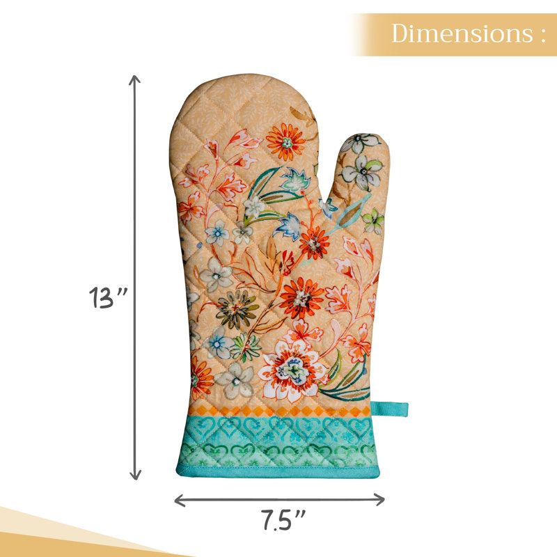 Maison d'Hermine Oven Gloves 100% Cotton Oven Mitt 7" x 13" with Loop Heat Resistant BBQ Cooking Gloves Baking Grilling Valentines Day Decorations Spring/Summer (Pack of 1, Luxury Loft - Peach)