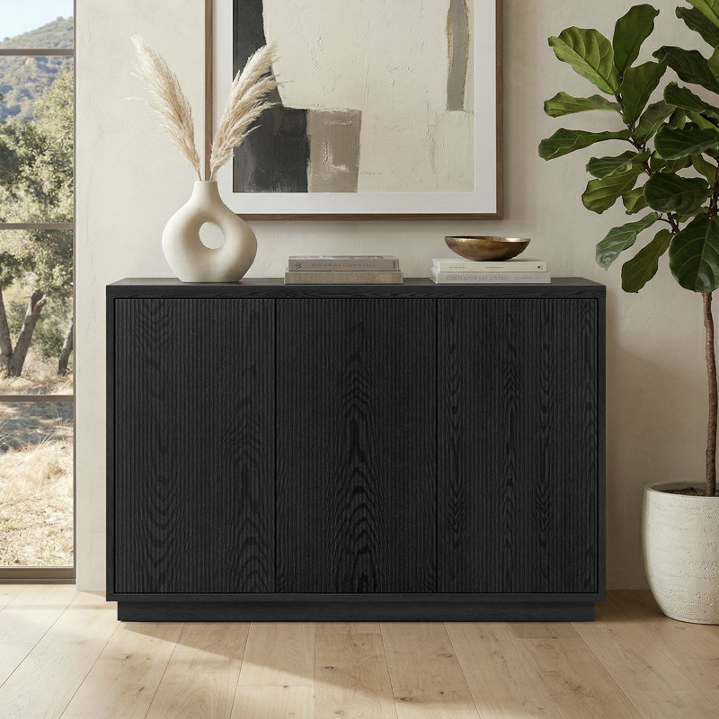 Buffet 48 "avec tablettes réglables et gestion des câbles - Buffet transitionnel grain noir pour salle à manger | Alston