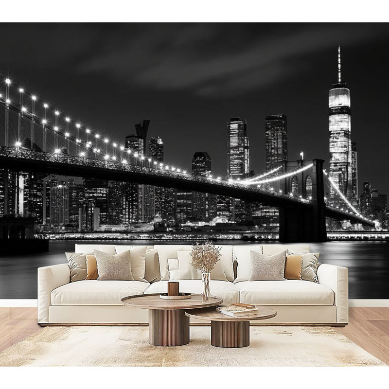 Papier peint adhésif auto-adhésif moderne pour la chambre à coucher Brooklyn Bridge, L 96 po x l 69 po