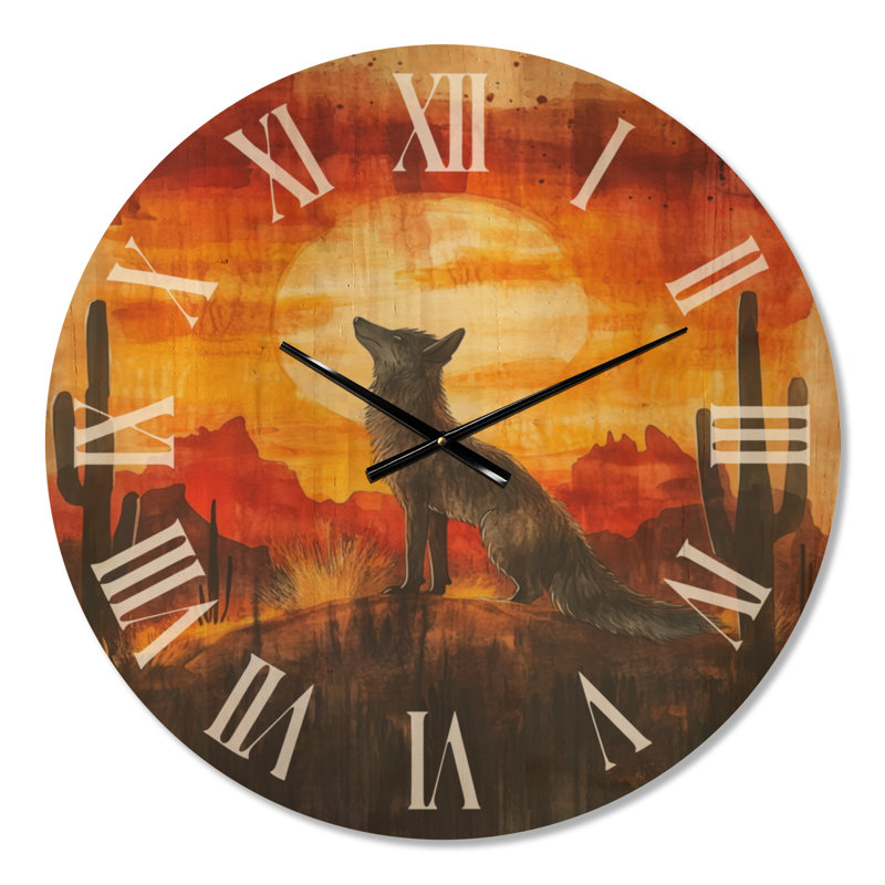 Grande horloge murale en bois - Coyote du désert, Large