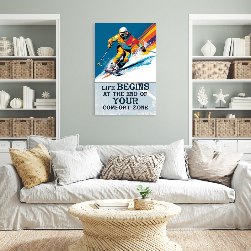 «Skiing Life Begins At The End», reproduction d'art graphique sur toile tendue 1 pièce, H 20 po x l 16 po x P 1,25 po