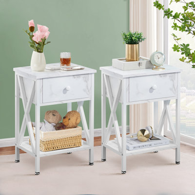 Kempst 22" Tall Nightstand, End Side Tables with Storage Drawer and Open Wood Shelf for Bedroom